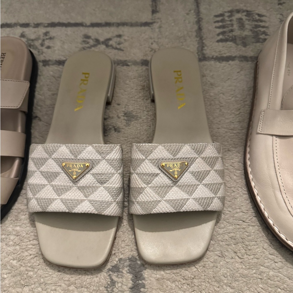 PRADA Triangle Jacquard Flat Sandals